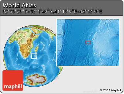 Physical Location Map of the Area around 32° 17' 31" S, 41° 43' 30" E