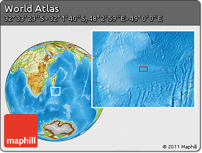Physical Location Map of the Area around 32° 17' 31" S, 48° 31' 29" E