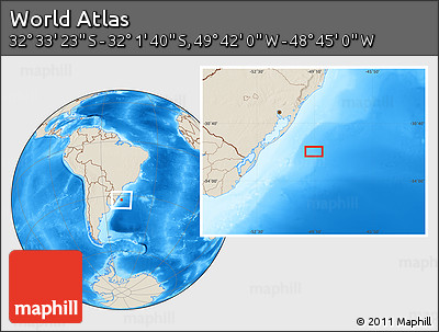 Shaded Relief Location Map of the Area around 32° 17' 31" S, 49° 13' 30" W
