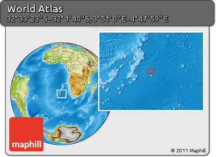 Physical Location Map of the Area around 32° 17' 31" S, 4° 19' 30" E