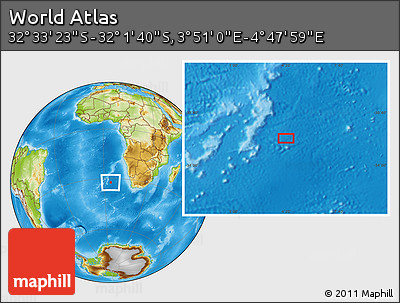 Physical Location Map of the Area around 32° 17' 31" S, 4° 19' 30" E