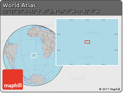 Gray Location Map of the Area around 32° 17' 31" S, 4° 10' 30" W