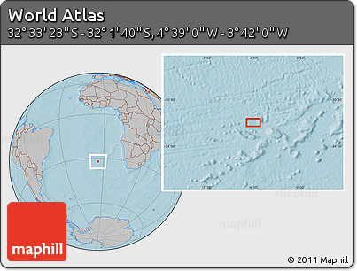 Gray Location Map of the Area around 32° 17' 31" S, 4° 10' 30" W, hill shading