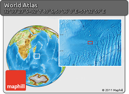 Physical Location Map of the Area around 32° 17' 31" S, 51° 4' 30" E