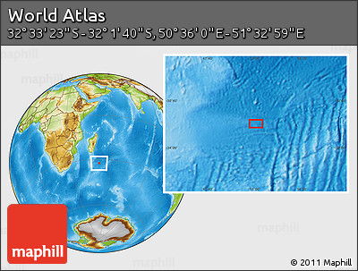 Physical Location Map of the Area around 32° 17' 31" S, 51° 4' 30" E