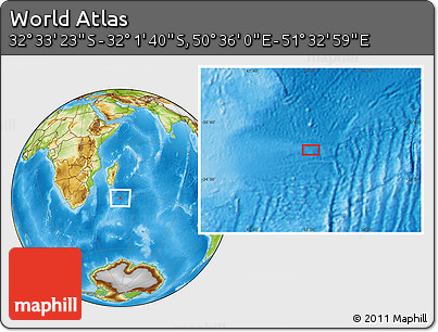 Physical Location Map of the Area around 32° 17' 31" S, 51° 4' 30" E