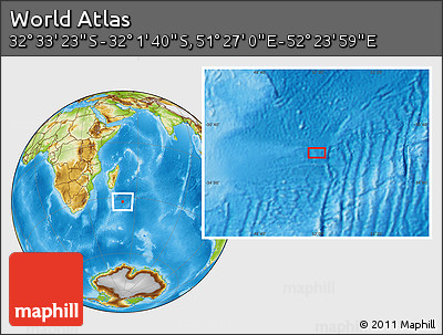 Physical Location Map of the Area around 32° 17' 31" S, 51° 55' 29" E