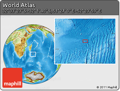 Physical Location Map of the Area around 32° 17' 31" S, 51° 55' 29" E