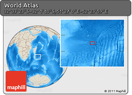 Shaded Relief Location Map of the Area around 32° 17' 31" S, 51° 55' 29" E