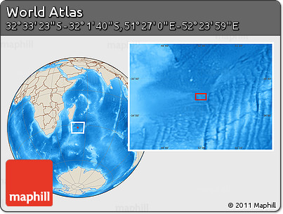 Shaded Relief Location Map of the Area around 32° 17' 31" S, 51° 55' 29" E