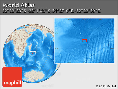 Shaded Relief Location Map of the Area around 32° 17' 31" S, 51° 55' 29" E
