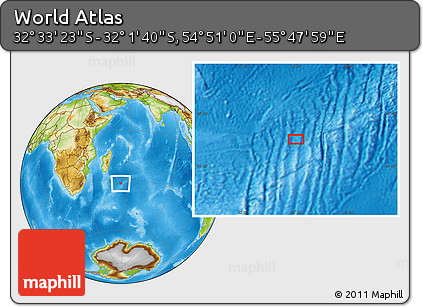 Physical Location Map of the Area around 32° 17' 31" S, 55° 19' 30" E