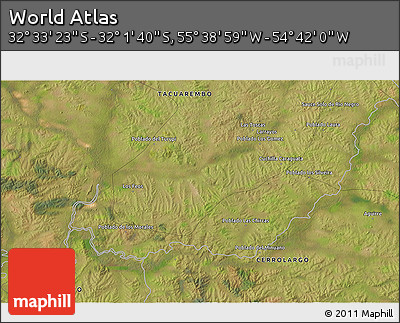 Satellite 3D Map of the Area around 32° 17' 31" S, 55° 10' 29" W