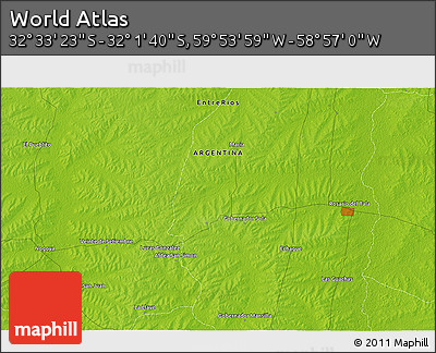 Physical 3D Map of the Area around 32° 17' 31" S, 59° 25' 29" W