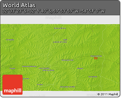 Physical 3D Map of the Area around 32° 17' 31" S, 59° 25' 29" W