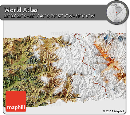 Satellite 3D Map of the Area around 32° 17' 31" S, 70° 28' 29" W