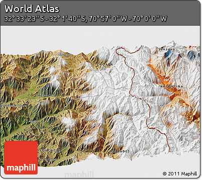 Satellite 3D Map of the Area around 32° 17' 31" S, 70° 28' 29" W