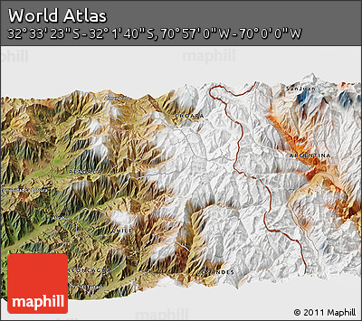 Satellite 3D Map of the Area around 32° 17' 31" S, 70° 28' 29" W