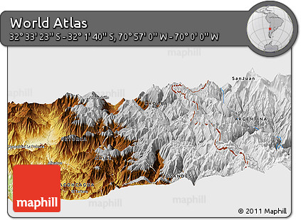 Physical Panoramic Map of the Area around 32° 17' 31" S, 70° 28' 29" W