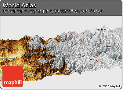 Physical Panoramic Map of the Area around 32° 17' 31" S, 70° 28' 29" W