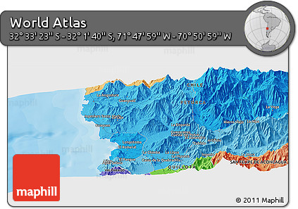 Political Panoramic Map of the Area around 32° 17' 31" S, 71° 19' 29" W