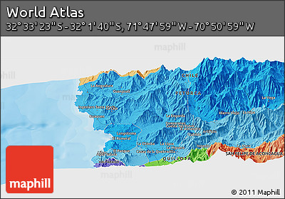 Political Panoramic Map of the Area around 32° 17' 31" S, 71° 19' 29" W