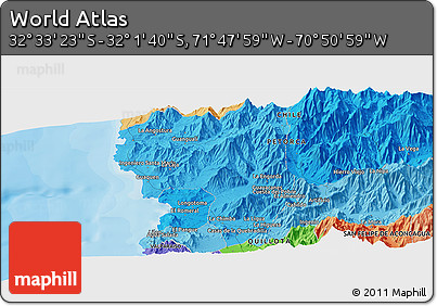 Political Panoramic Map of the Area around 32° 17' 31" S, 71° 19' 29" W