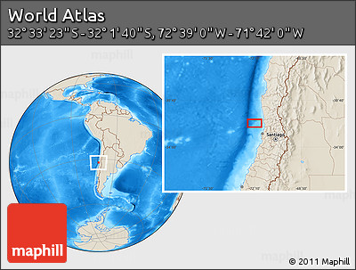 Shaded Relief Location Map of the Area around 32° 17' 31" S, 72° 10' 30" W