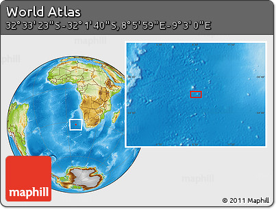Physical Location Map of the Area around 32° 17' 31" S, 8° 34' 29" E