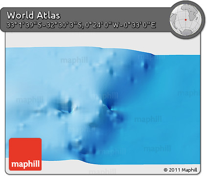 Shaded Relief 3D Map of the Area around 32° 45' 51" S, 0° 4' 30" E