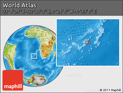Physical Location Map of the Area around 32° 45' 51" S, 0° 4' 30" E
