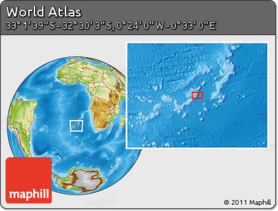 Physical Location Map of the Area around 32° 45' 51" S, 0° 4' 30" E