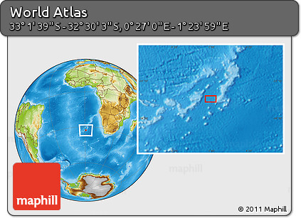 Physical Location Map of the Area around 32° 45' 51" S, 0° 55' 29" E