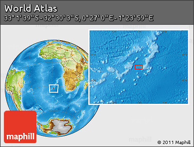 Physical Location Map of the Area around 32° 45' 51" S, 0° 55' 29" E