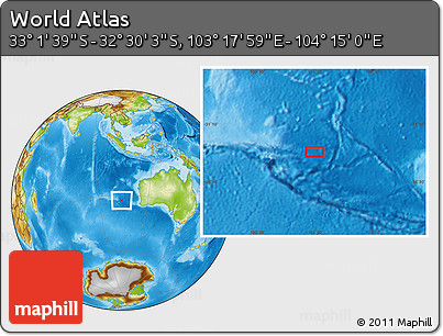 Physical Location Map of the Area around 32° 45' 51" S, 103° 46' 30" E