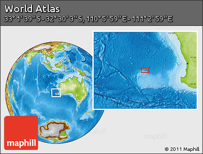 Physical Location Map of the Area around 32° 45' 51" S, 110° 34' 29" E