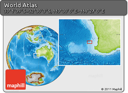 Physical Location Map of the Area around 32° 45' 51" S, 113° 58' 29" E