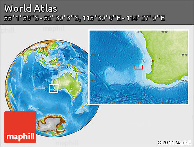 Physical Location Map of the Area around 32° 45' 51" S, 113° 58' 29" E