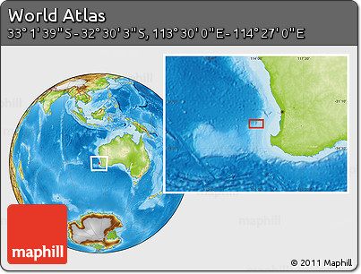 Physical Location Map of the Area around 32° 45' 51" S, 113° 58' 29" E