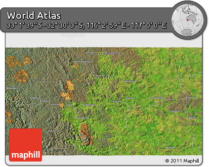 Satellite 3D Map of the Area around 32° 45' 51" S, 116° 31' 30" E