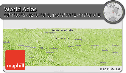 Physical Panoramic Map of the Area around 32° 45' 51" S, 116° 31' 30" E