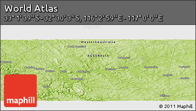 Physical Panoramic Map of the Area around 32° 45' 51" S, 116° 31' 30" E
