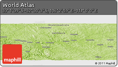 Physical Panoramic Map of the Area around 32° 45' 51" S, 116° 31' 30" E