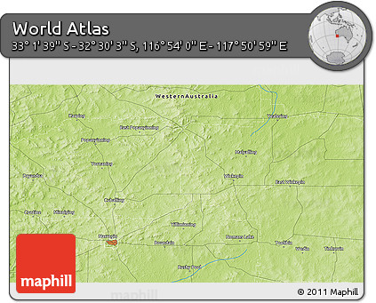 Physical 3D Map of the Area around 32° 45' 51" S, 117° 22' 30" E