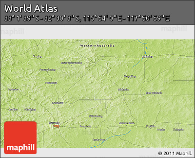Physical 3D Map of the Area around 32° 45' 51" S, 117° 22' 30" E