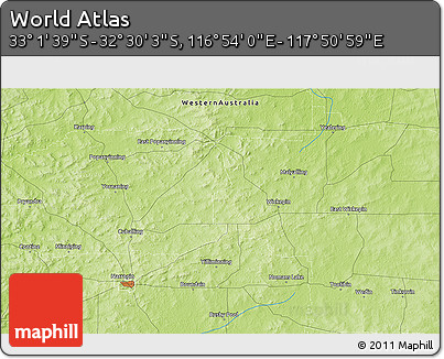 Physical 3D Map of the Area around 32° 45' 51" S, 117° 22' 30" E