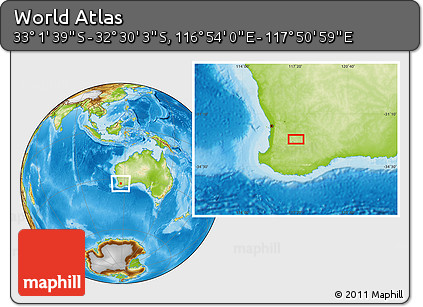 Physical Location Map of the Area around 32° 45' 51" S, 117° 22' 30" E