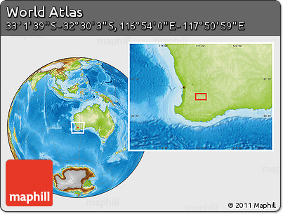 Physical Location Map of the Area around 32° 45' 51" S, 117° 22' 30" E