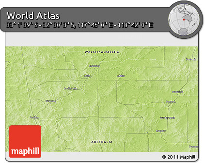 Physical 3D Map of the Area around 32° 45' 51" S, 118° 13' 29" E