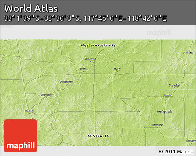 Physical 3D Map of the Area around 32° 45' 51" S, 118° 13' 29" E